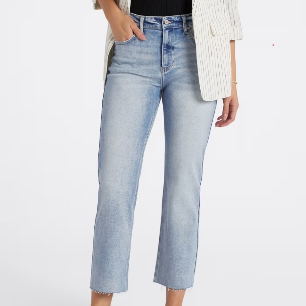 KanCan Sutton High Rise Crop Straight Jeans Raw Hem Light Wash NWT 14 Minimalist